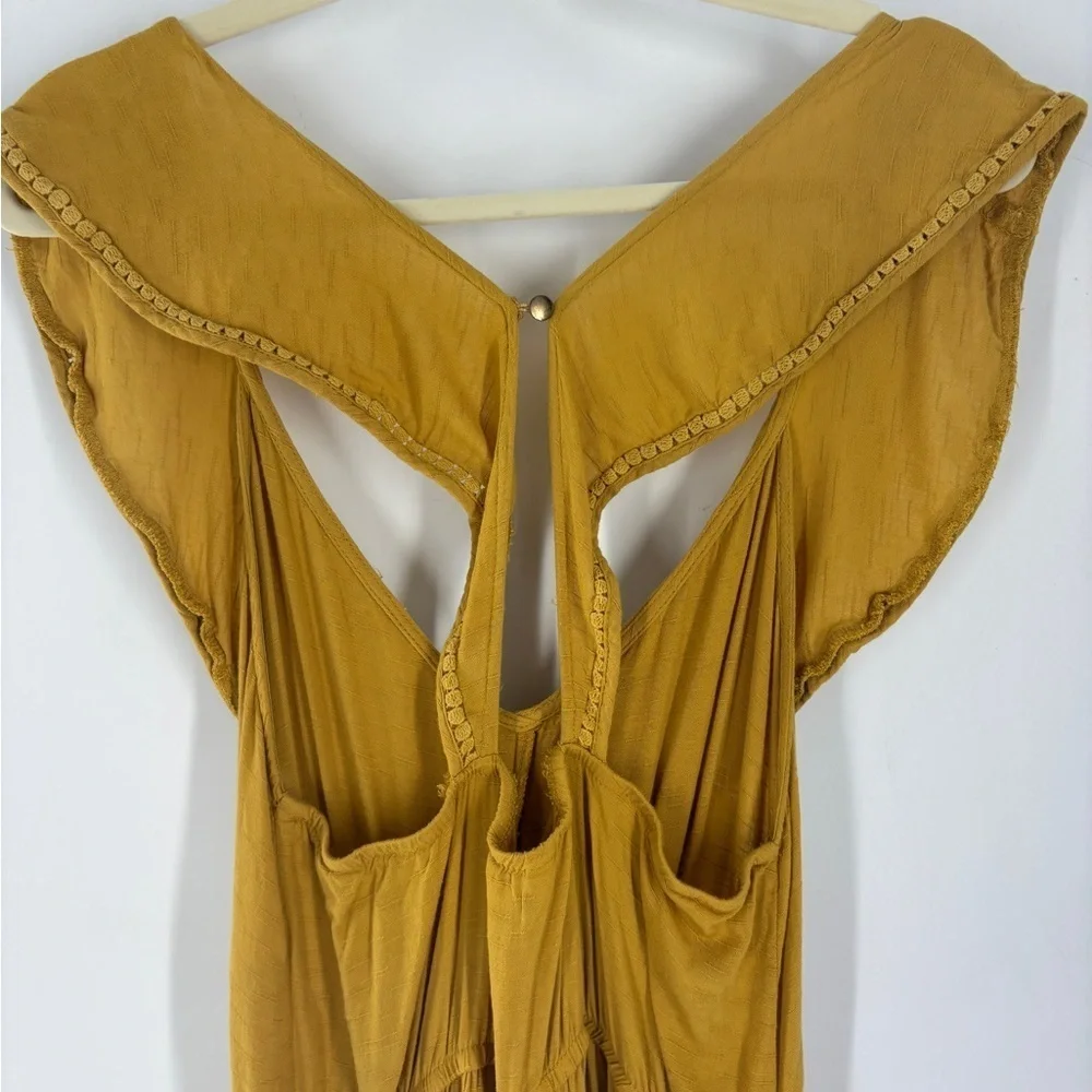 Xhileration Sleeveless Mustard Yellow V-Neck Ruffle Jumpsuit Romper Size M - Picture 5 of 13